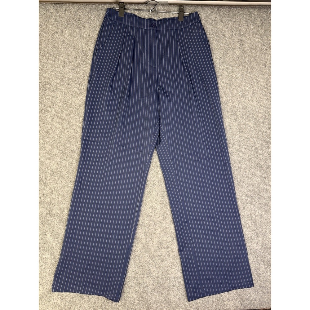 Women's Commense Blue & White Wide Leg High Rise Pants Size Large New With Tags